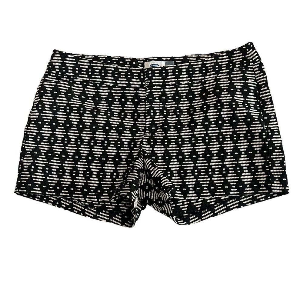 Old Navy Shorts Womens Size 8 Black Print Flat Front Textured Pockets Bohemian